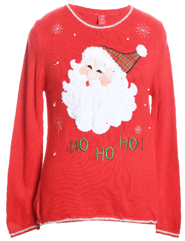 Huge Discounts Santa Claus Design Red Knit Christmas Jumper - M