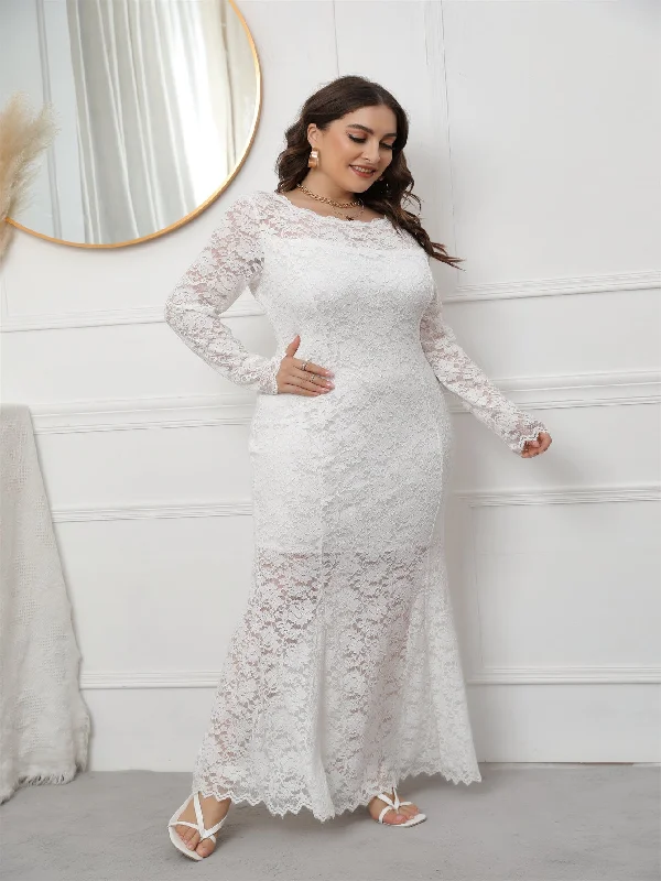 casual day dressKittenAlarm - Plus Size Long Sleeve Mermaid Lace Evening Dress HIGH ELASTIC TRUE TO SIZE