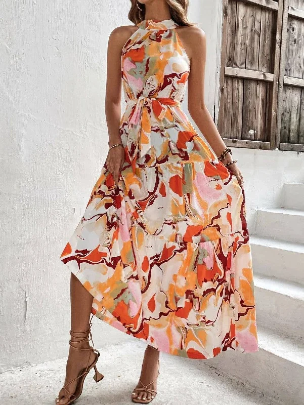 tiered dressBOHO PRINT SLEEVELESS DRESS WITH LARGE RUFFLES_CWDMD1808