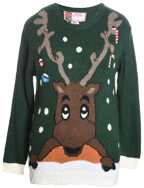 Dark Green Christmas Jumper - M