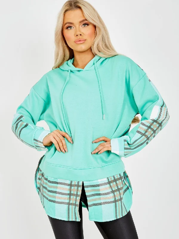 satin midi dressZola Mint Check Tartan Contrast Hoodie