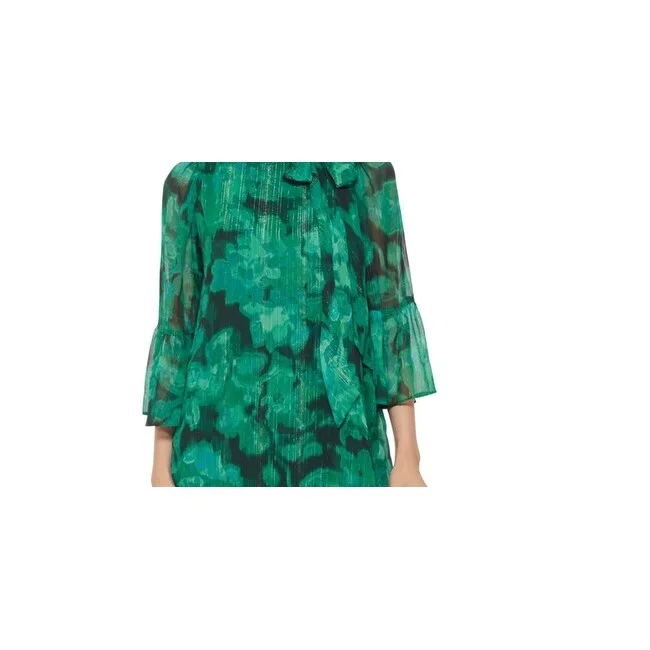 Exclusive Access Calvin Klein Women's Chiffon Metallic Shift Dress Green Size 10