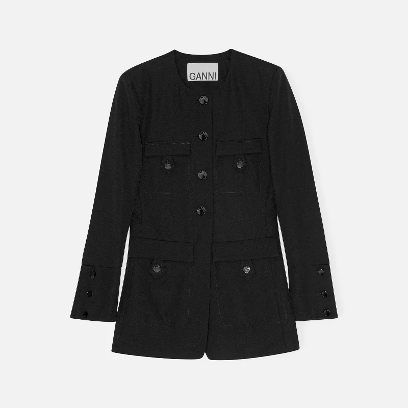 Super Sale Ganni Light Twill Suiting Fitted Blazer - Black