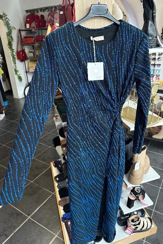 Overstock Blue & black glitter detail cut out and split midi dress