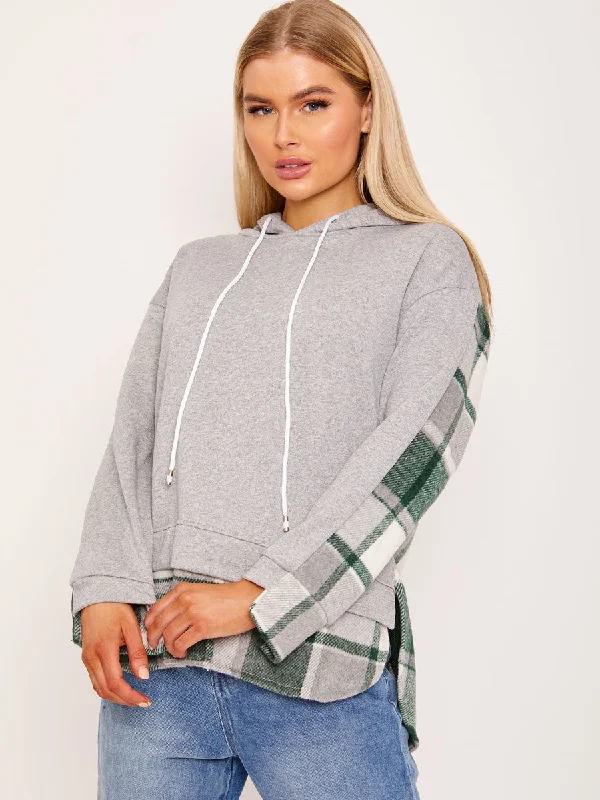 printed dressPolly Grey and Green Check Tartan Contrast Hoodie