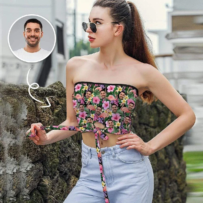 Limited Availability Personalized Husband Face Tank Top Flowers Women's Strapless Bow Tube Top