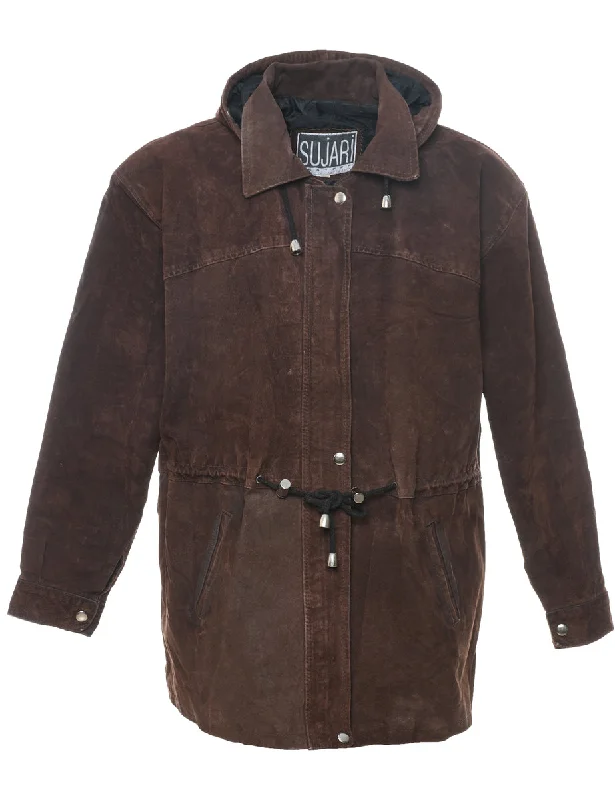Members Only Hooded Dark Brown Suede Jacket - L