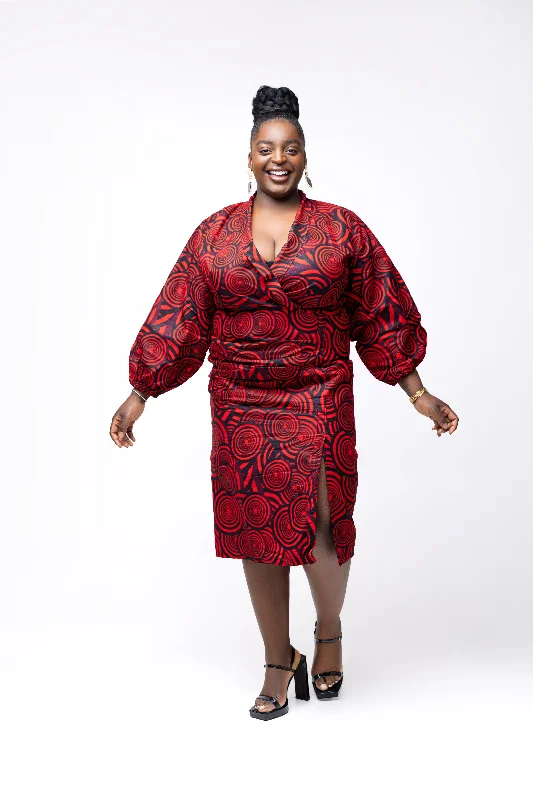 Limited Availability winter dressQira Ankara Midi Dress | Red and Black African Print Limited Availability winter dressQira Ankara Midi Dress | Red and Black African Print