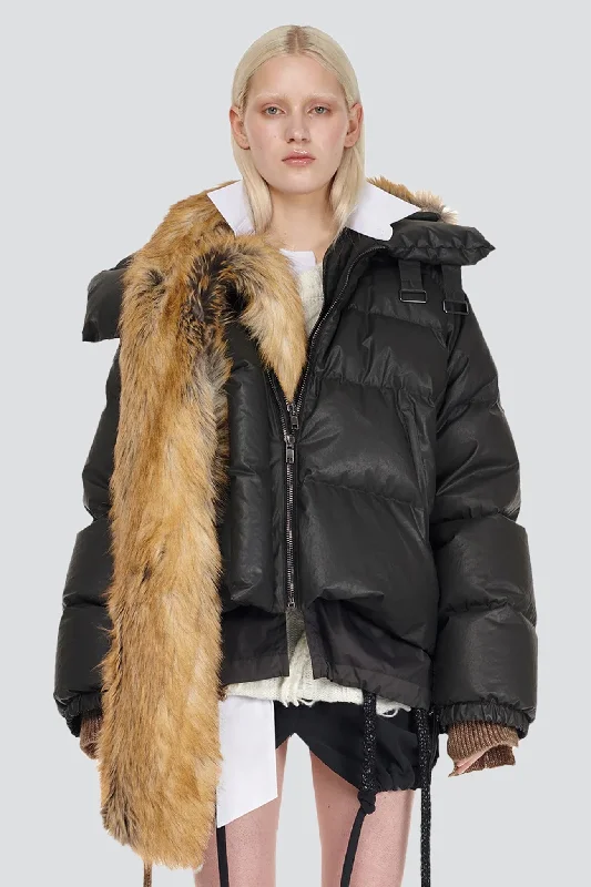 Don't Wait Brown Deconstructed Double Zip Puffer Jacket