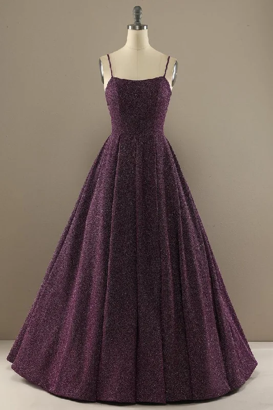 Steals and Deals luxury dressDark Purple Straps Backless A-Line Formal Party Dress,DP1038