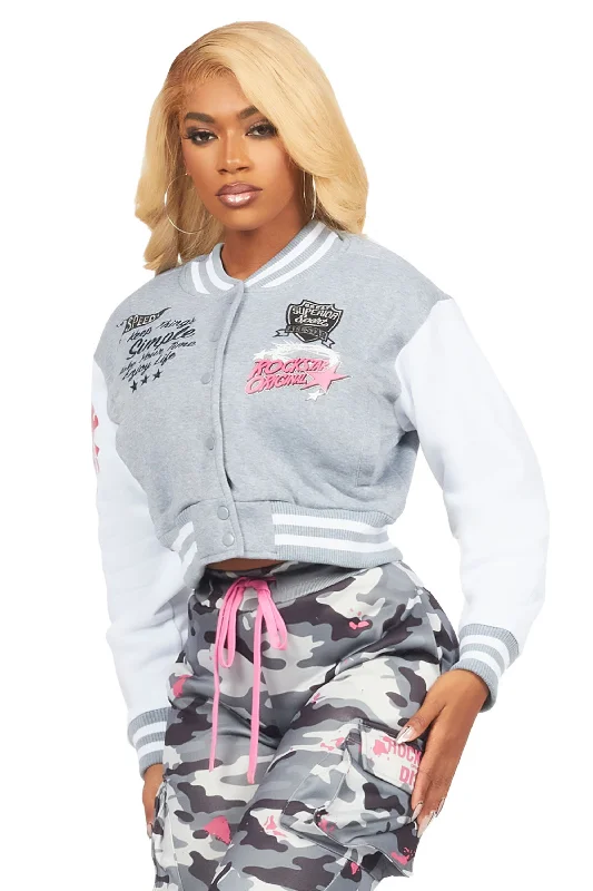 Final Clearance Tashara Heather Grey Varsity Jacket