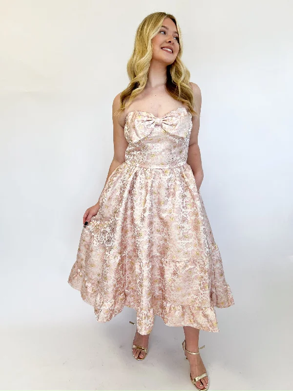 satin dressBlush Glitter Bow Jaquard Midi Dress