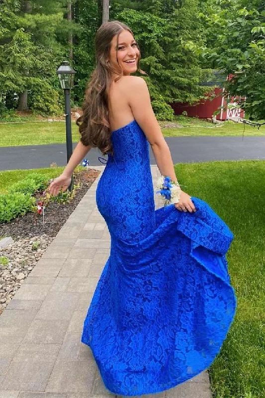 Deal Dash t-shirt dressRoyal Blue Strapless Long Prom Dress with Slit,DP1042