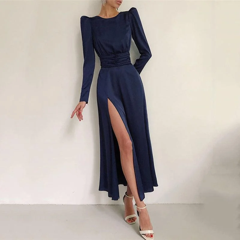 flowy maxi dressKittenAlarm - Callia Belted Thigh Slit Maxi Dress