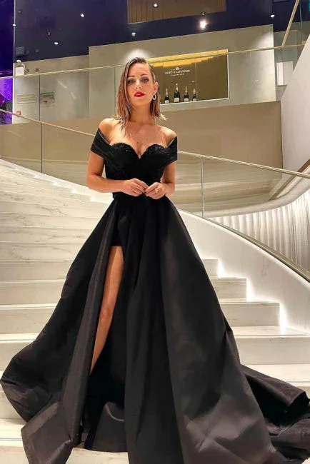 Deal Alert sleek midi dressBlack A-Line Off Shoulder Sweep Train Long Prom Dress with Slit,DP974 Deal Alert sleek midi dressBlack A-Line Off Shoulder Sweep Train Long Prom Dress with Slit,DP974