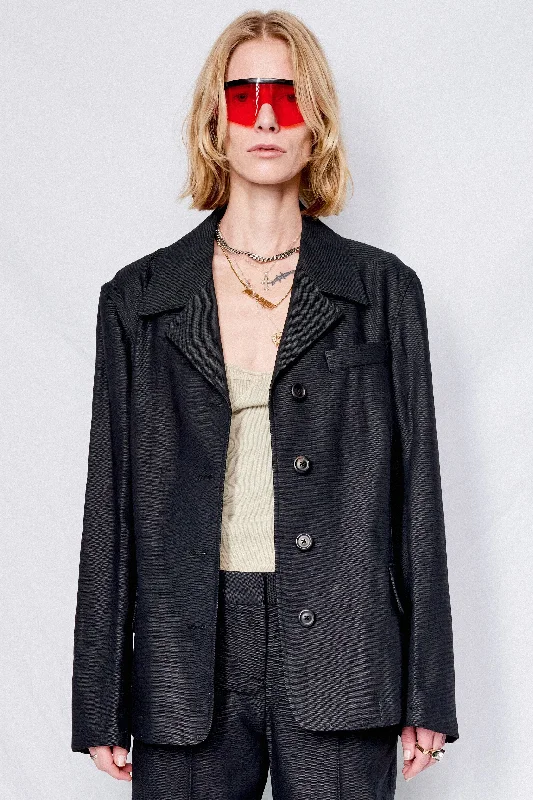 Special Savings Draping Black Canvas Sweep Blazer