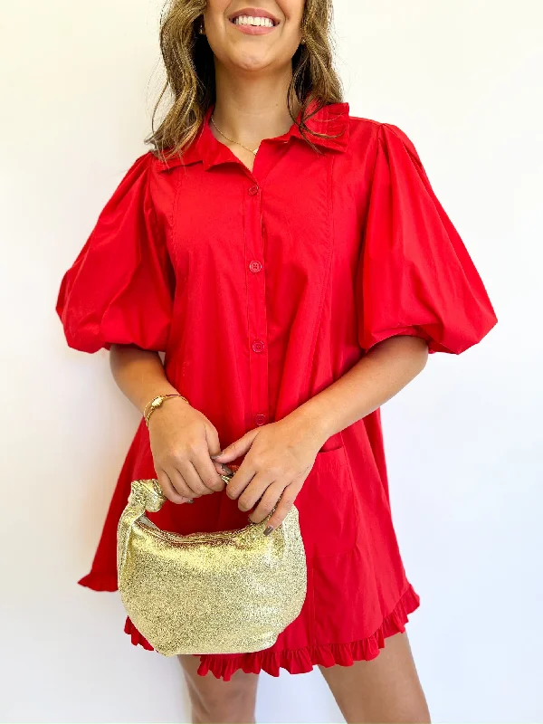 oversized dressRed Ruffle Pocket Dress