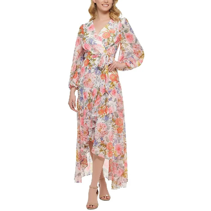 Weekend Deal Eliza J Women's Floral Print Tiered Ruffle High Low Dress Pink Size 10