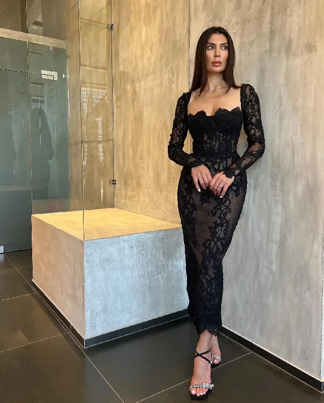 Blowout Sale sleek dressBlack Sexy Long Sleeves Evening Party Dress,DP1063