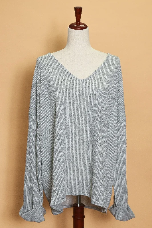 Grey Loose Fit Ribbed Front Pocket Sweater (7pc)