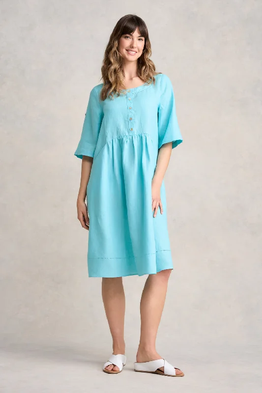 comfy dressButton Detail Linen Dress - Blue Lake