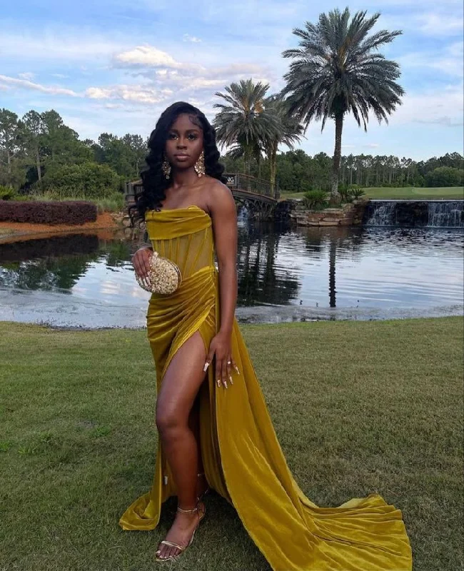Bargain Bin oversized dressStrapless Velet Black Girl Long Prom Dress with Slit,DP885 Bargain Bin oversized dressStrapless Velet Black Girl Long Prom Dress with Slit,DP885