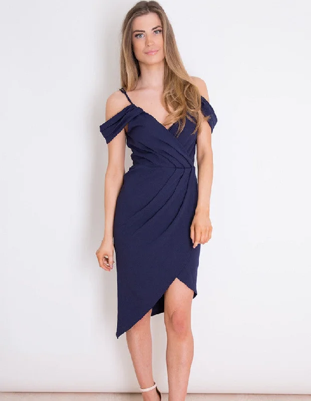 ashionable dressJilly Navy Wrap Cold Shoulder Dress