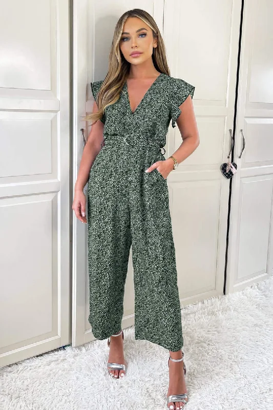 satin dressAisling Green and Black Print Belted Jumpsuit