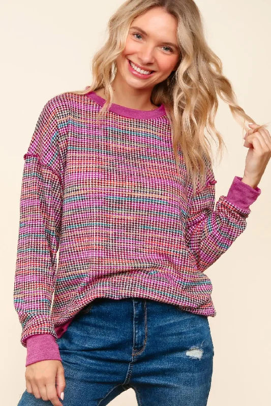 MULTICOLOR PRINT SOFT TEXTURED WAFFLE SWEATER