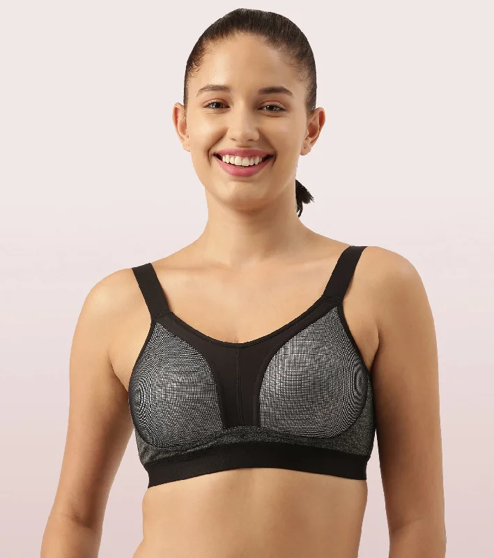 Final Clearance Enamor Agion SB25 Y-panel for Bounce Control High-Impact Sports Bra for Women- Full Coverage, Padded and Wirefree - Grey Melange