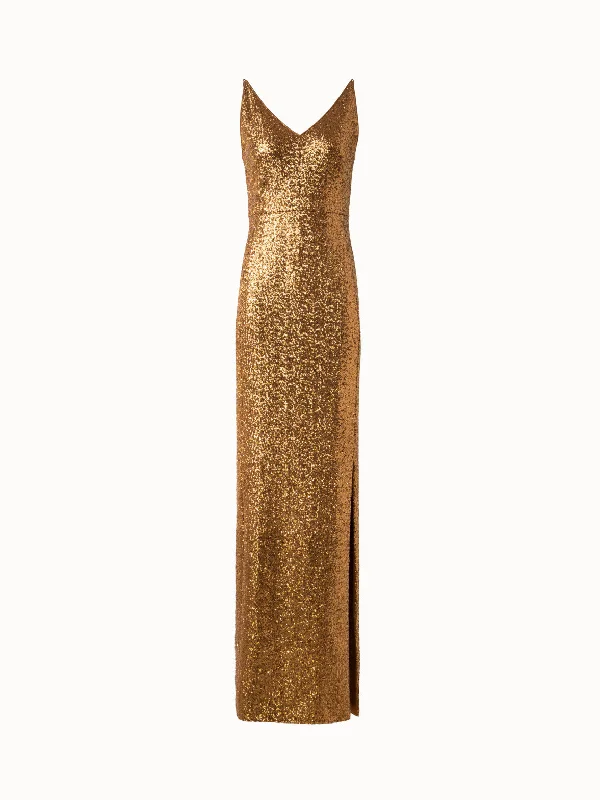 wrap-around dressLong Sequined Evening Gown with V-Neck