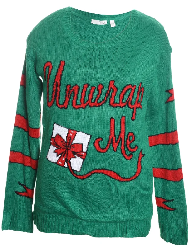 Best Bargains Green & Red Knit Christmas Jumper - L