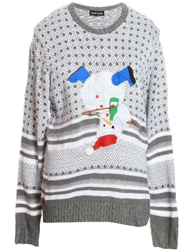 Savings Alert Snowman Design Knit Christmas Jumper - XL