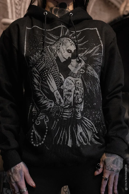 Monster Love: Frankenstein & Bride Hoodie [Graveyard Gray]