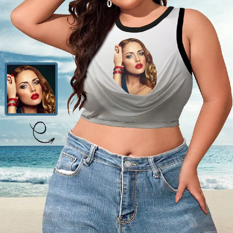 Exclusive Deal Custom Photo Tank Top Personalized Wrinkle Women's High Neck Crop Top with Pictures Exclusive Deal Custom Photo Tank Top Personalized Wrinkle Women's High Neck Crop Top with Pictures