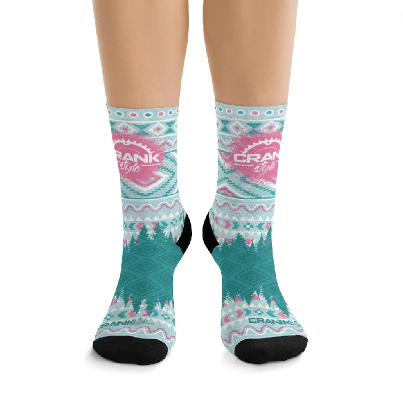 eco-friendly fitness hoodiePink & Teal Aztec Style  Unisex 3/4 MTB Socks