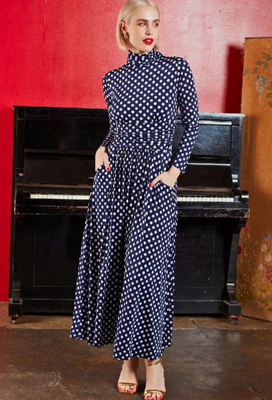 floral wrap dressLauren Maxi Dress - Navy Polka Dot