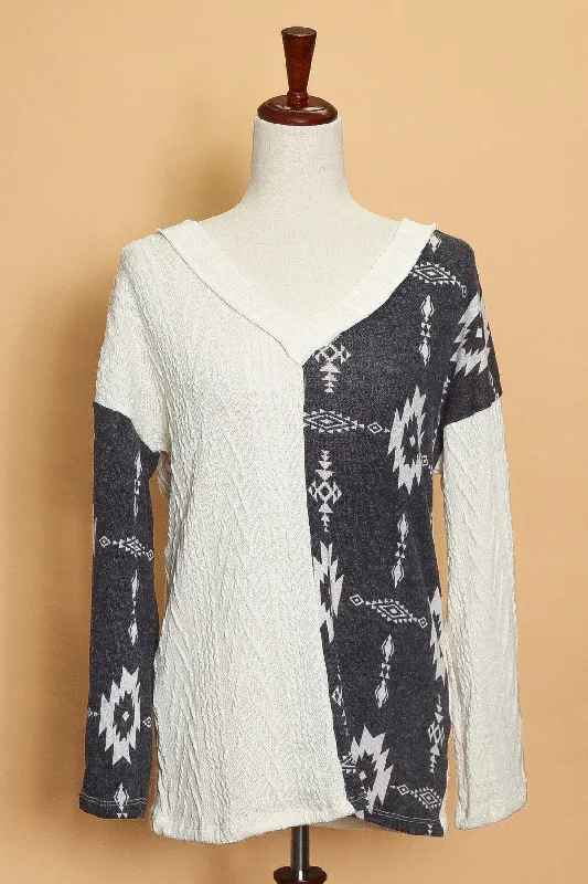 Ivory Tribal V Neck Sweater