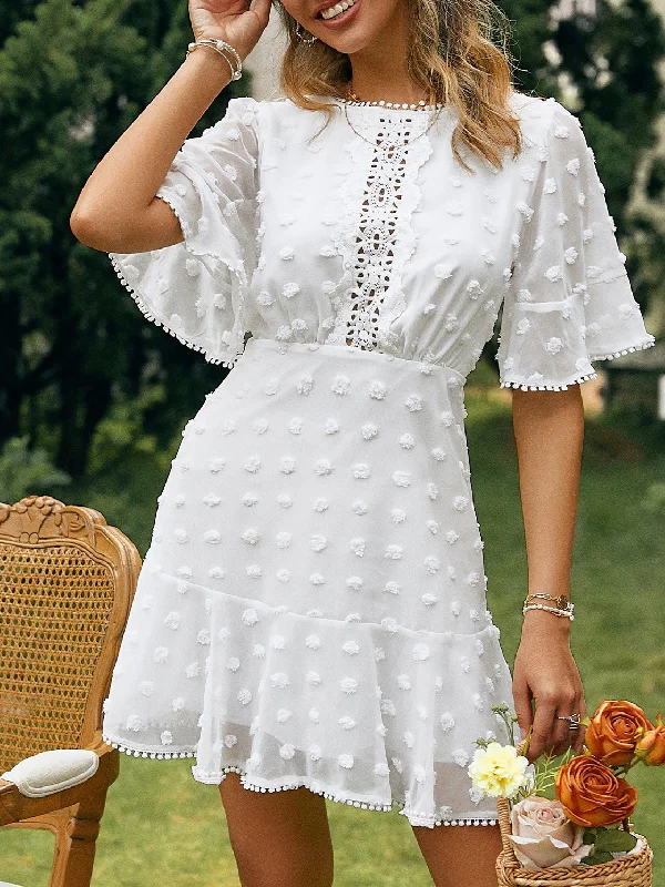 casual summer dressJacquard Polka Dot Lace Fringed Dress