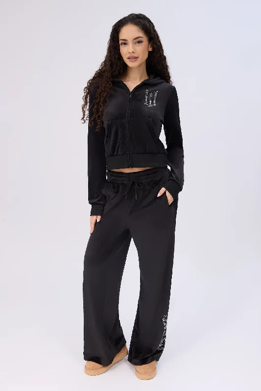 warm hoodieWicked Rhinestones Velour Zip-Up Hoodie And Sweatpants 2-Piece Set