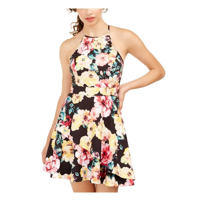 Special Offer Speechless Women's Floral Halter Fit & Flare Dress Black Size 1