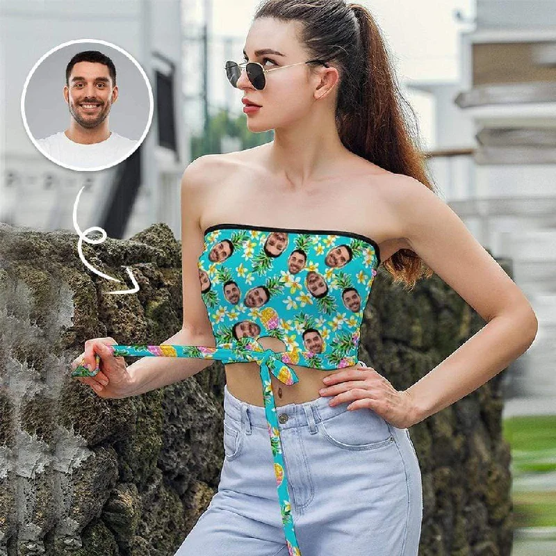 Exclusive Savings Custom Husband Face Boyfriend Love Women's Strapless Bow Tube Top