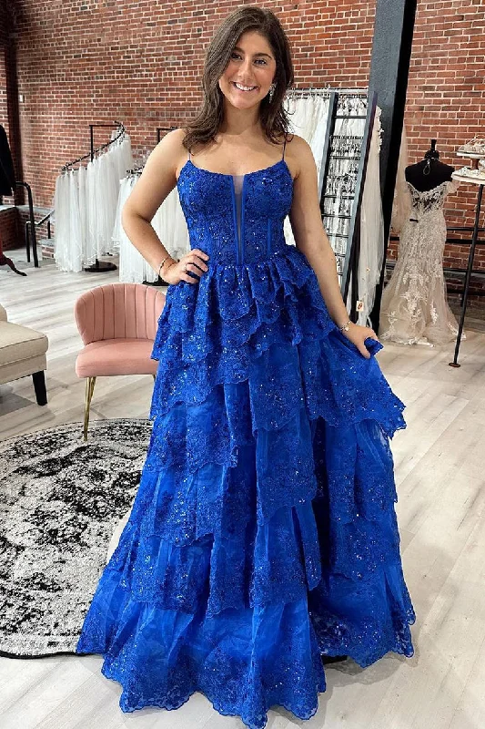 Year-End Sale modern dressRoyal Blue Sequined A-Line Tulle Lace Tiered Long Prom Dress,DP982 Year-End Sale modern dressRoyal Blue Sequined A-Line Tulle Lace Tiered Long Prom Dress,DP982