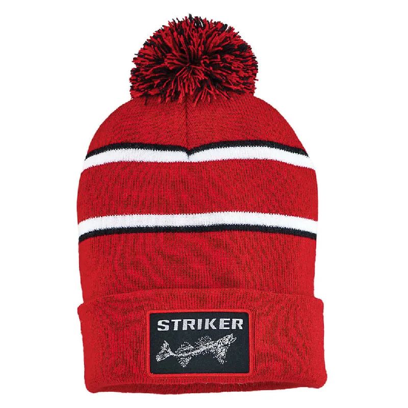 Act Now Striped Pom Hat - Red