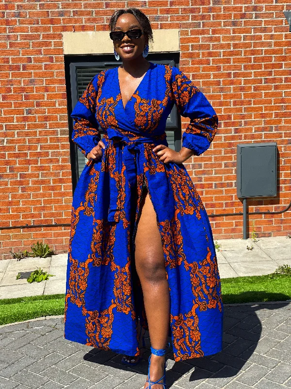 Price Slash long sleeve dressBekky Ankara Maxi Dress | Blue and Orange African Print