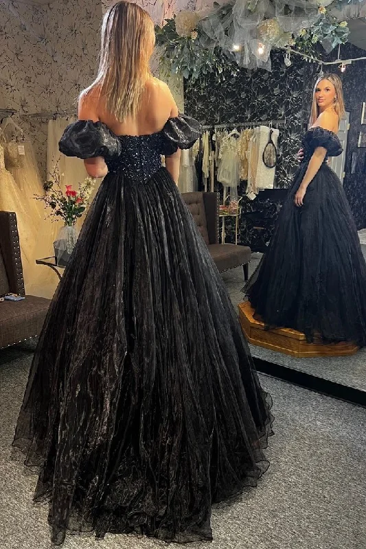 Buy More, Save More comfy dressBlack A-line Off-the-Shoulder Beaded Tulle Long Prom Dress,DP811 Buy More, Save More comfy dressBlack A-line Off-the-Shoulder Beaded Tulle Long Prom Dress,DP811