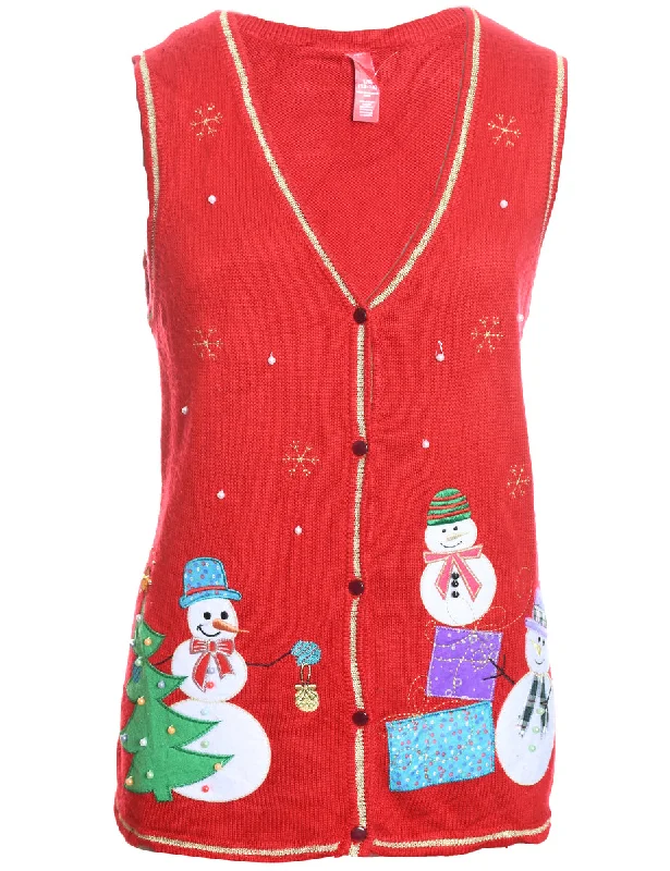 Limited Stock Snowman Hooded Christmas Sweater Vest - L