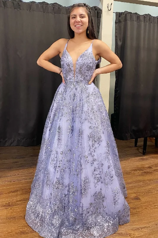 Deal Mania office dressLilac A-Line Sequined Long Prom Dress Foraml Party Dress,DP1029