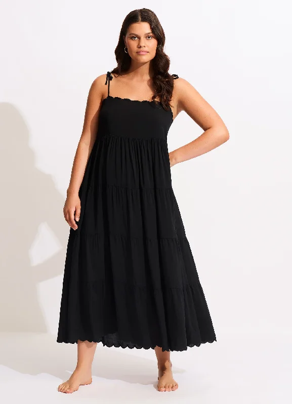 Now or Never Gia Scallop Midi               - Black