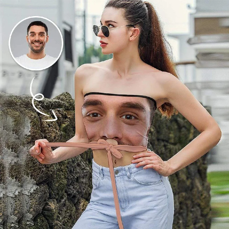 Act Fast Design Husband Face Top Personalized My Love Women's Strapless Bow Tube Top Funny Gift for Her Act Fast Design Husband Face Top Personalized My Love Women's Strapless Bow Tube Top Funny Gift for Her